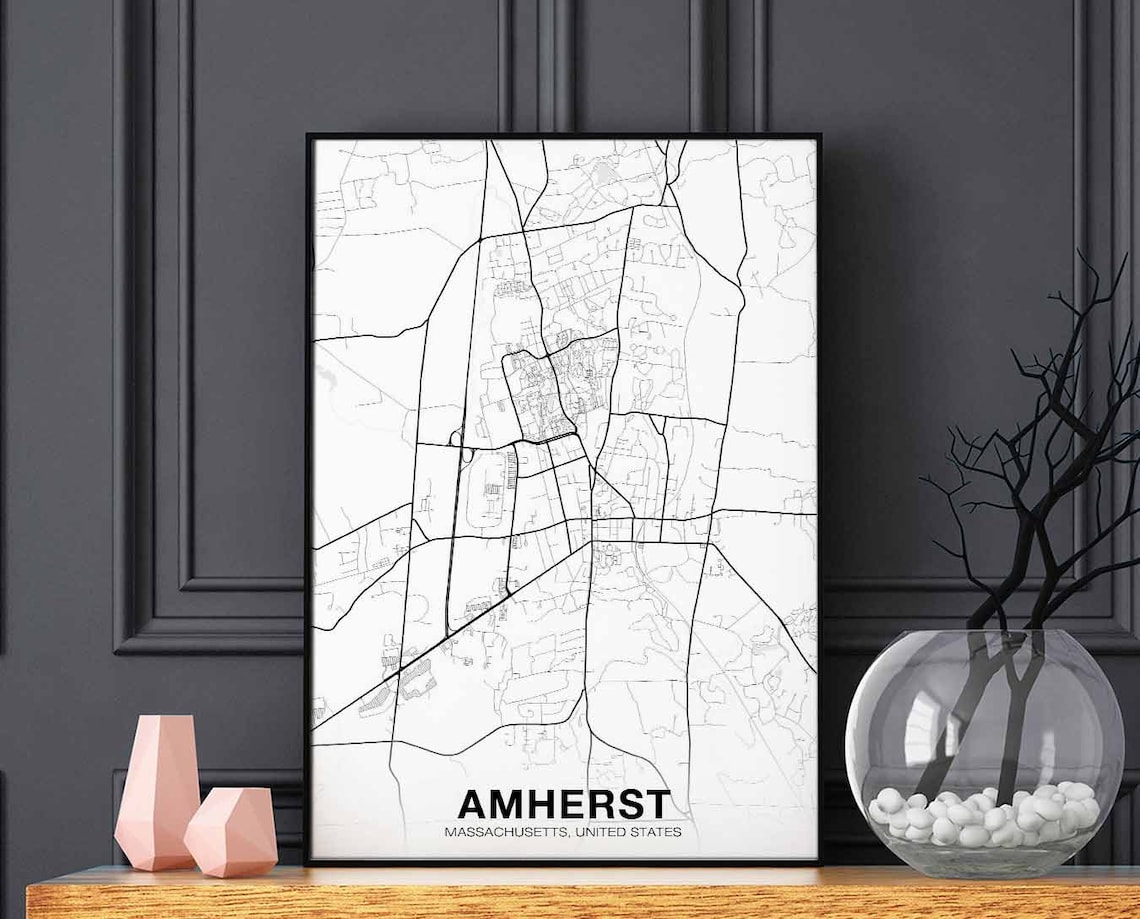 Amherst Massachusetts Map Poster, Modern Home Decor