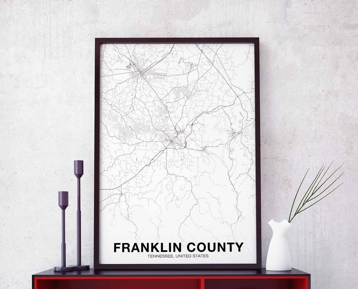Franklin County Tennessee Minimalist Black White County Map Poster