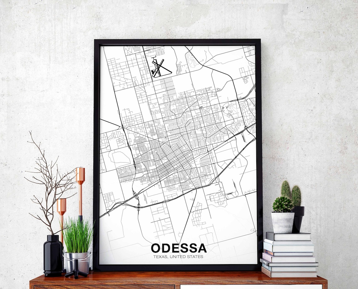 Odessa Texas USA Map Poster, Modern Home Decor