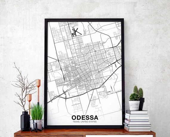 Odessa Texas USA Map Poster, Modern Home Decor