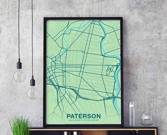 Paterson New Jersey Green Teal Minimal Modern City Map Art Poster