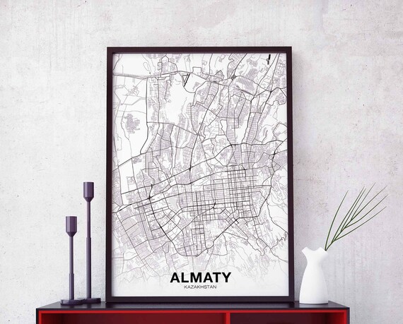 Almaty Kazakhstan Map Poster, Modern City Decor