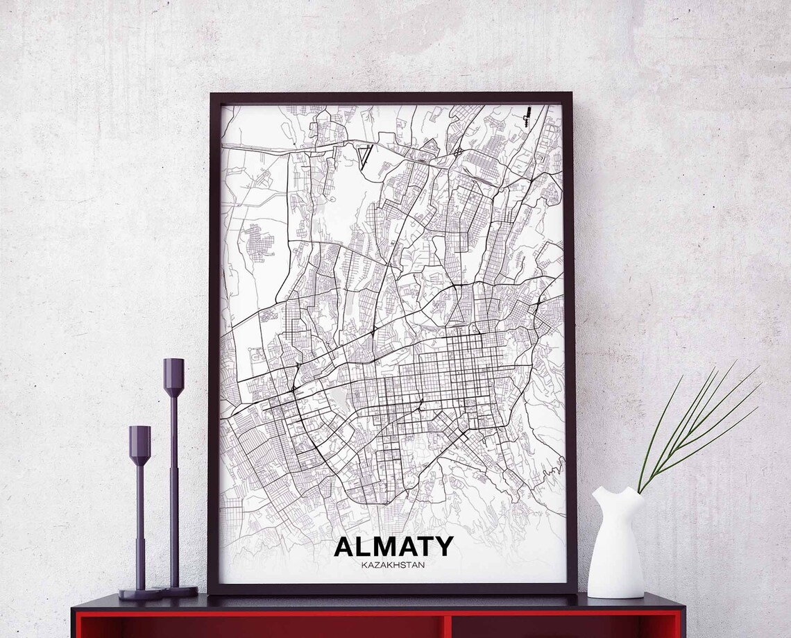 Almaty Kazakhstan Map Poster, Modern City Decor