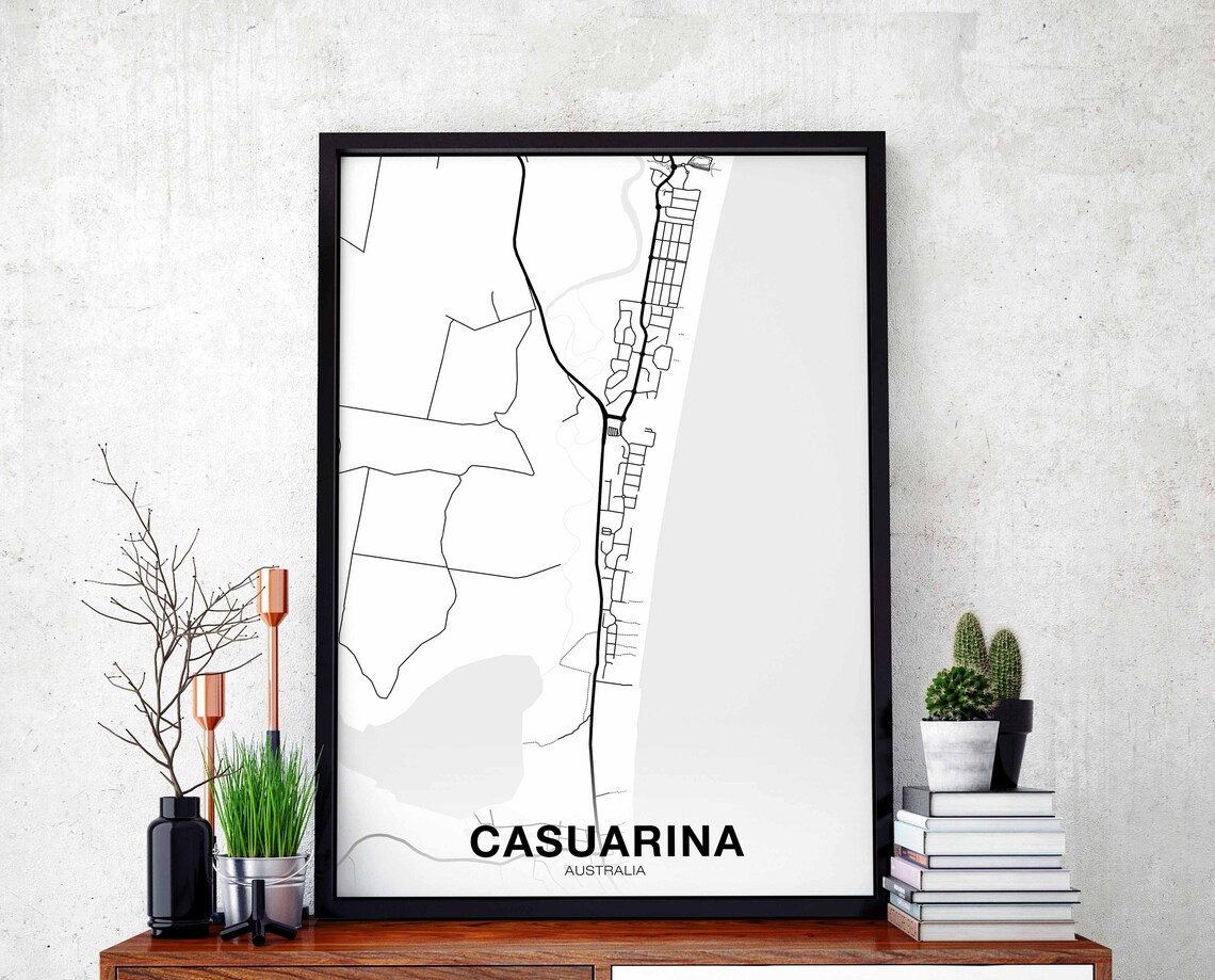 Casuarina Australia Map Poster, Modern Home Decor