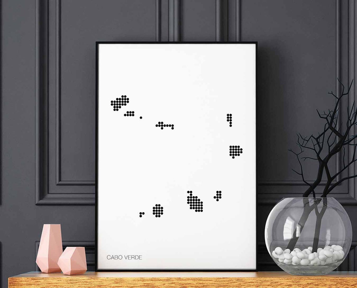 Cabo Verde Dotted Map Minimalist Black White Island Wall Poster