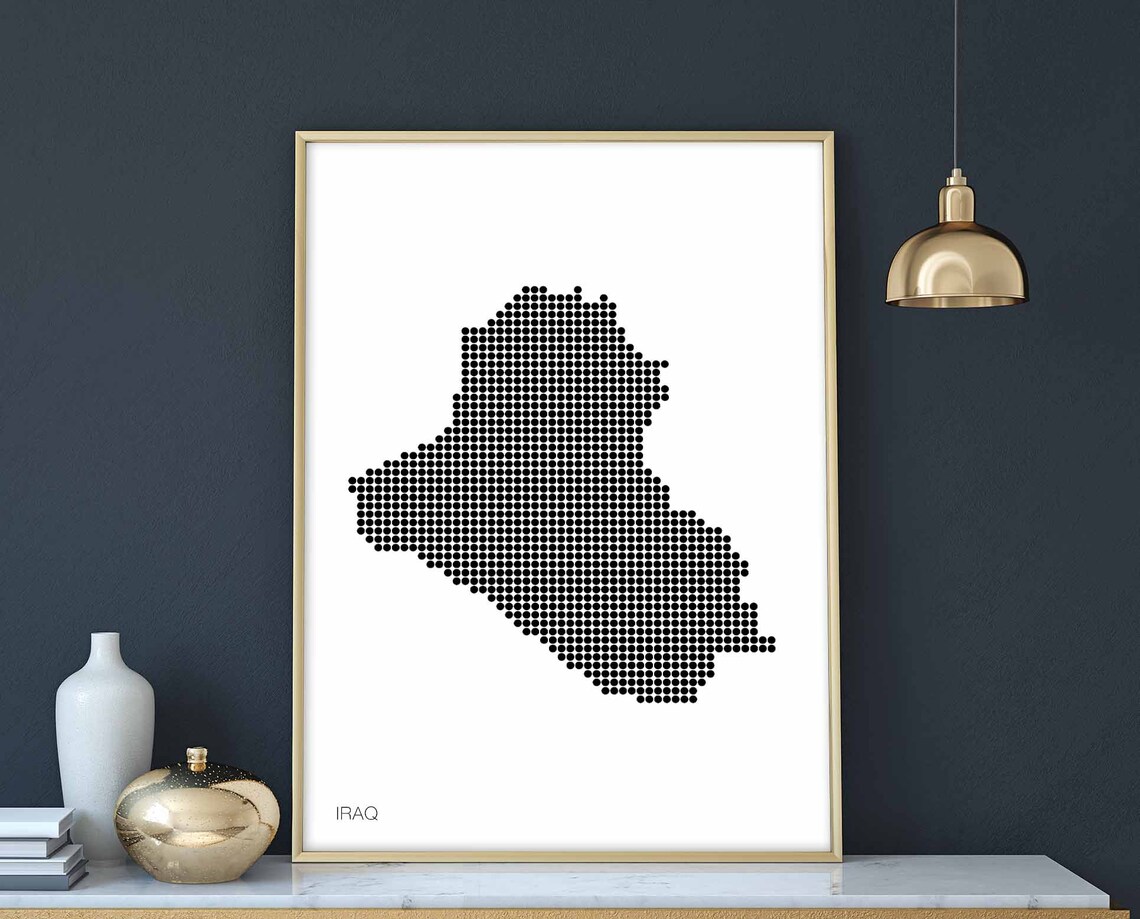 Iraq Minimal Dots Retro Map Poster, Travel Art