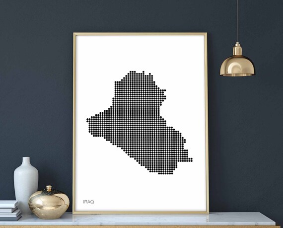 Iraq Minimal Dots Retro Map Poster, Travel Art