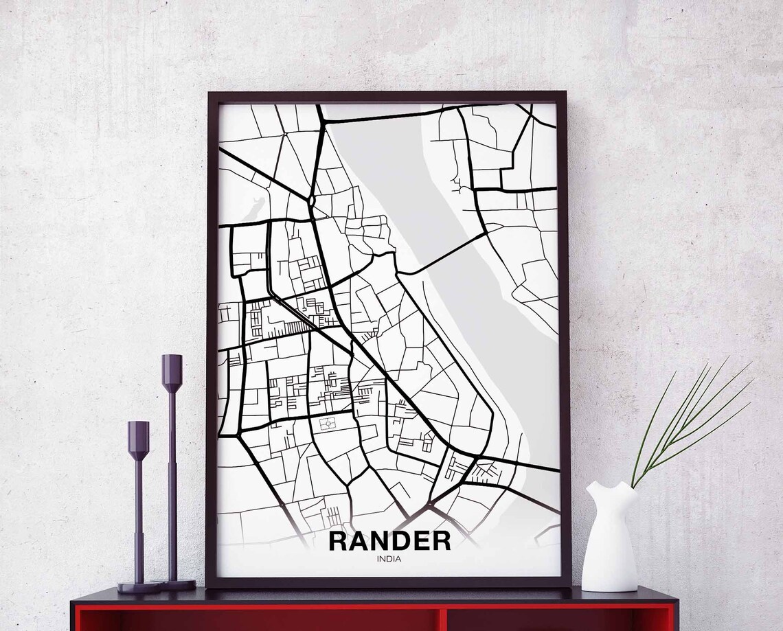 Rander India White City Street Map Minimalist Modern Hometown Wall Poster