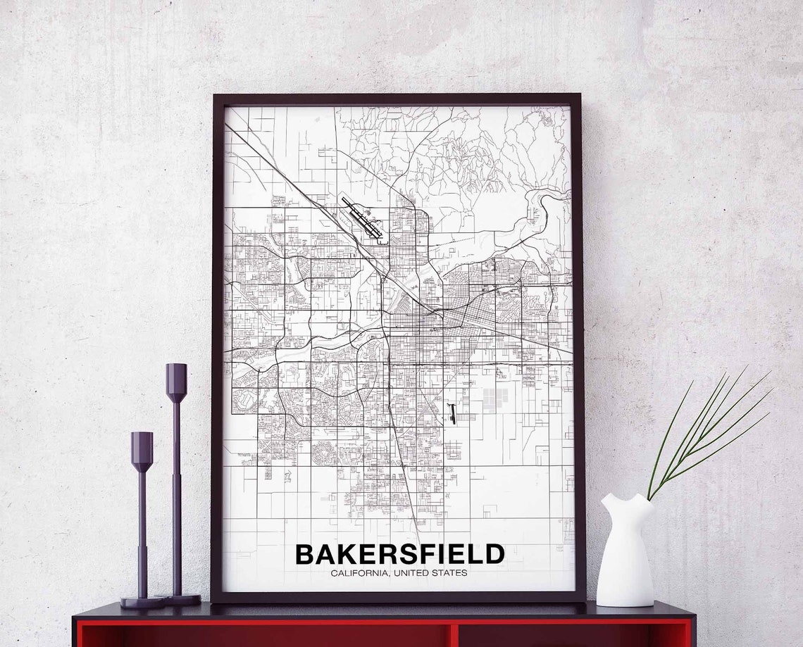 Bakersfield California United States Black And White City Map Poster