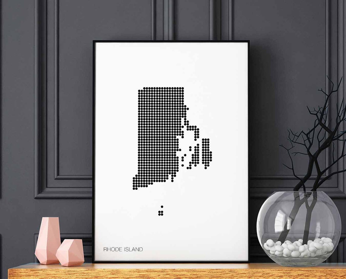 Rhode Island Dotted Map Black Dot Minimalist State Art Poster