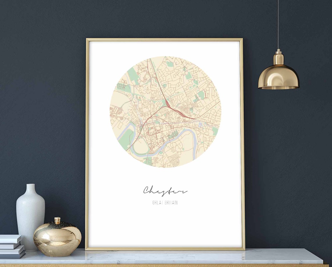 Chester England Great Britain Minimalist Round City Map Poster