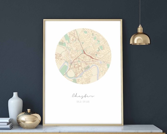 Chester England Great Britain Minimalist Round City Map Poster