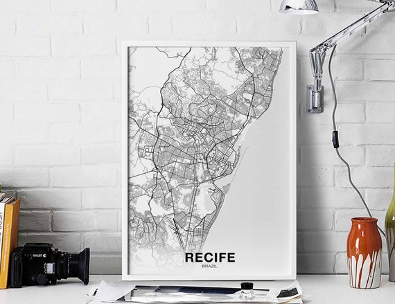 Recife Brazil Map Poster Black White Hometown City Print Modern Home Decor Office Decoration Wall Art Dorm Bedroom Gift