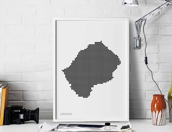 Lesotho Minimal Dots Retro Map Poster