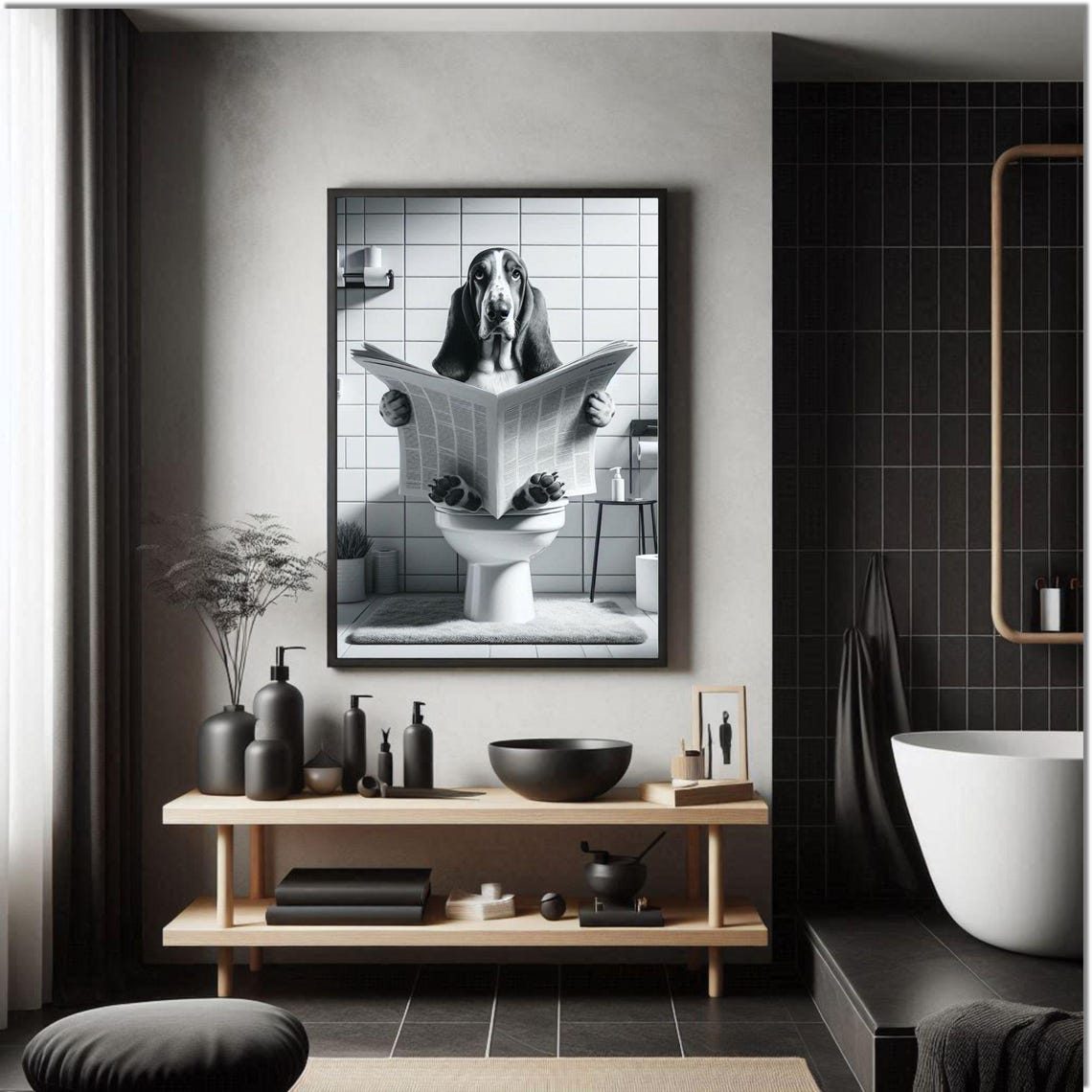 Funny Basset Hound Bathroom Wall Art Basset Hound Sitting On Toilet Basset Bathroom Decor Pet In Toilet Humor Basset Dog - Image 3