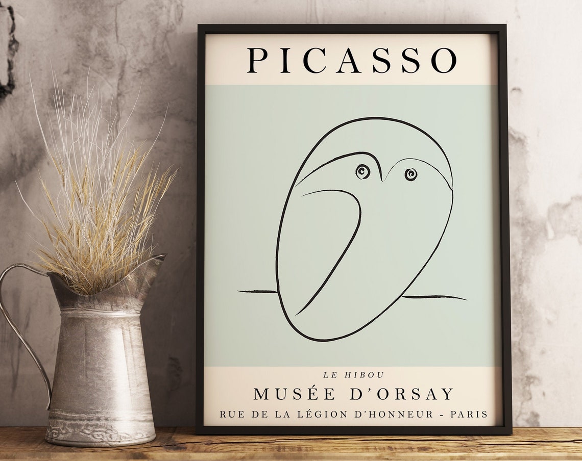 Picasso Le Hibou Owl Line Drawing Sage Green Musee Dorsay Poster - Image 3