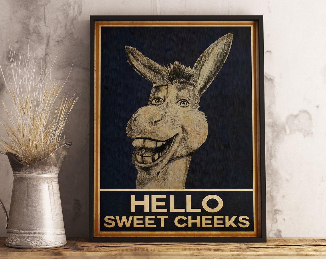 Donkey Hello Sweet Cheeks Poster Funny Comedy Animal Art Print Gift Idea Wall Art Decor Vintage Quote Design Comical Funny Gift - Image 3