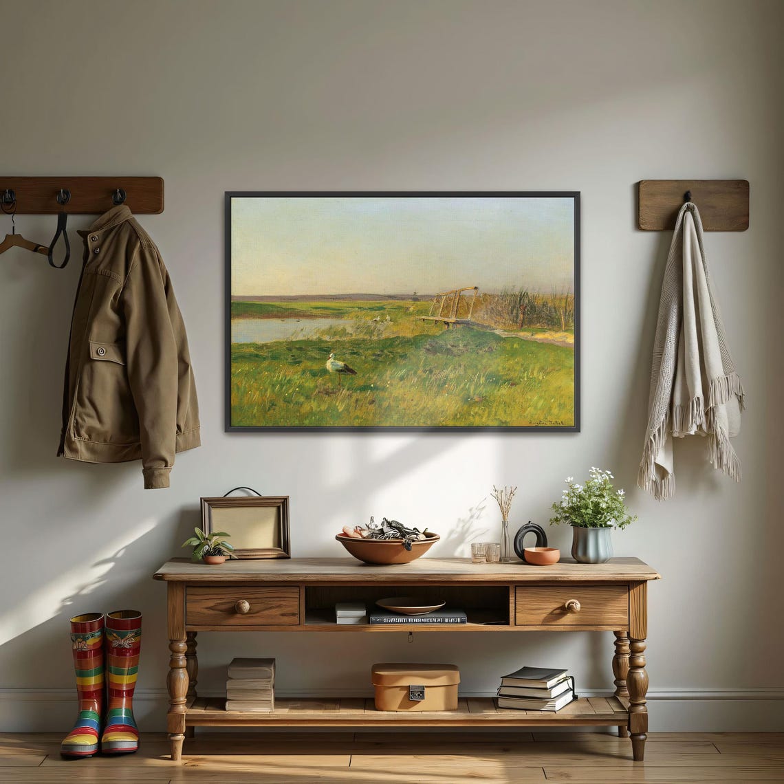White Stork Standing In A Golden Marsh At Dawn Signed Jettel Poster - Image 3