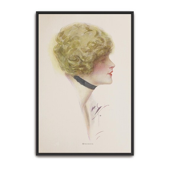 Blonde Woman in Profile with Black Ribbon Vintage Portrait Poster