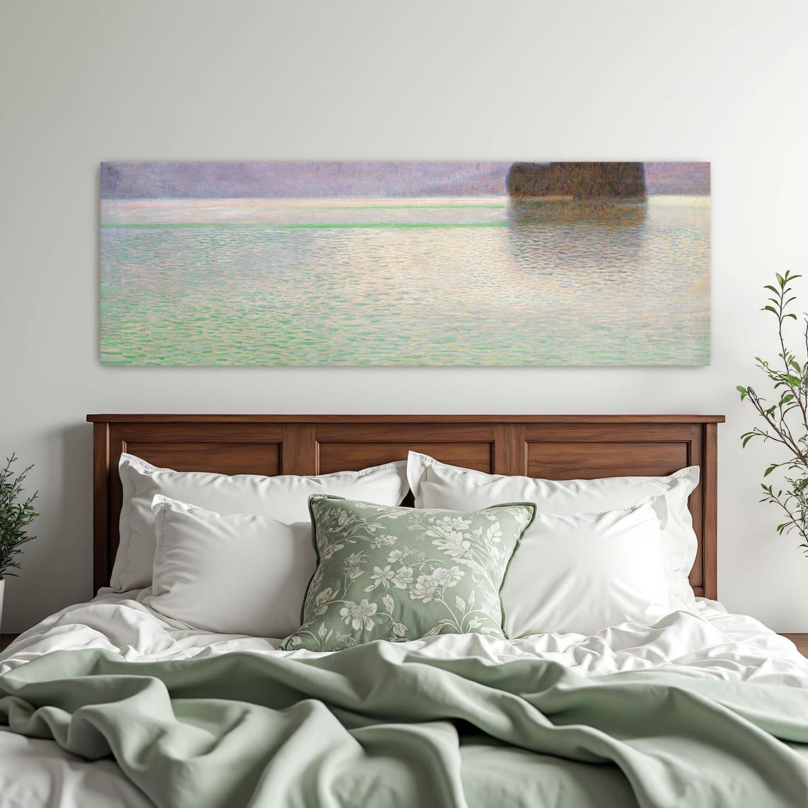 Misty Morning Lake Reflection Panoramic Landscape Painting Poster - Image 3