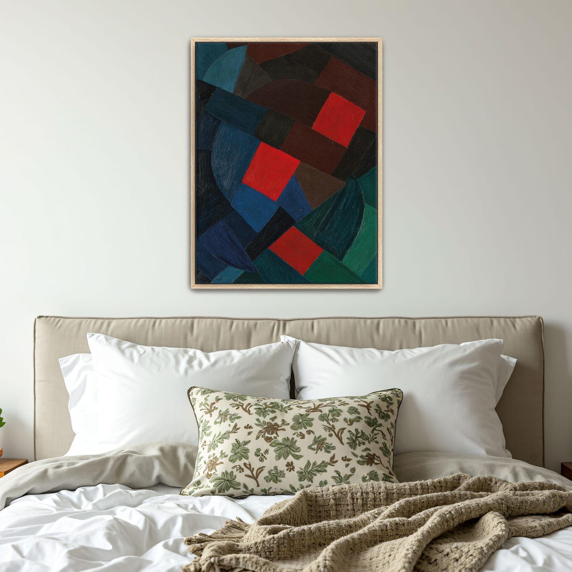 Framed Wall Art Of Abstract Geometric Painting With Red Squares Geometric Wall Art Blue And Green Living Room Artwork - Image 5
