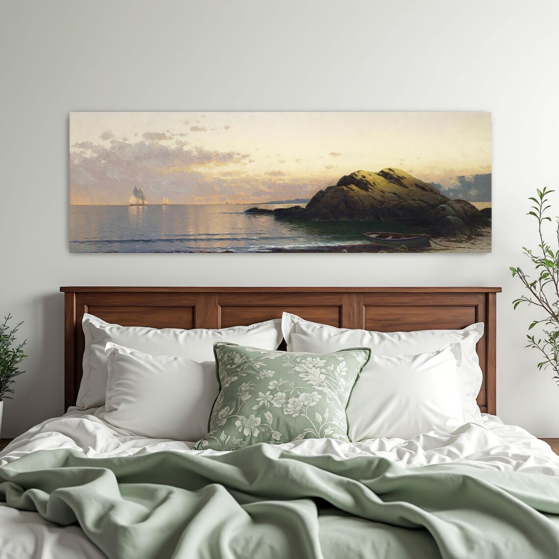 Golden Sunset Seascape With Sailboats Near a Rocky Shore Poster - Image 3