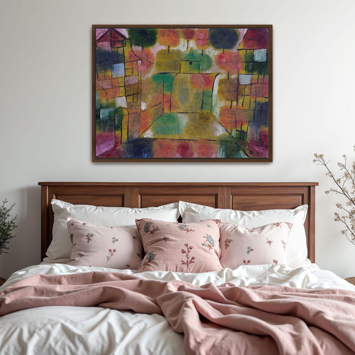 Paul Klee Framed Print Abstract Painting Of Buildings With Trees Geometric Print Green And Yellow Entryway Art Print - Image 5