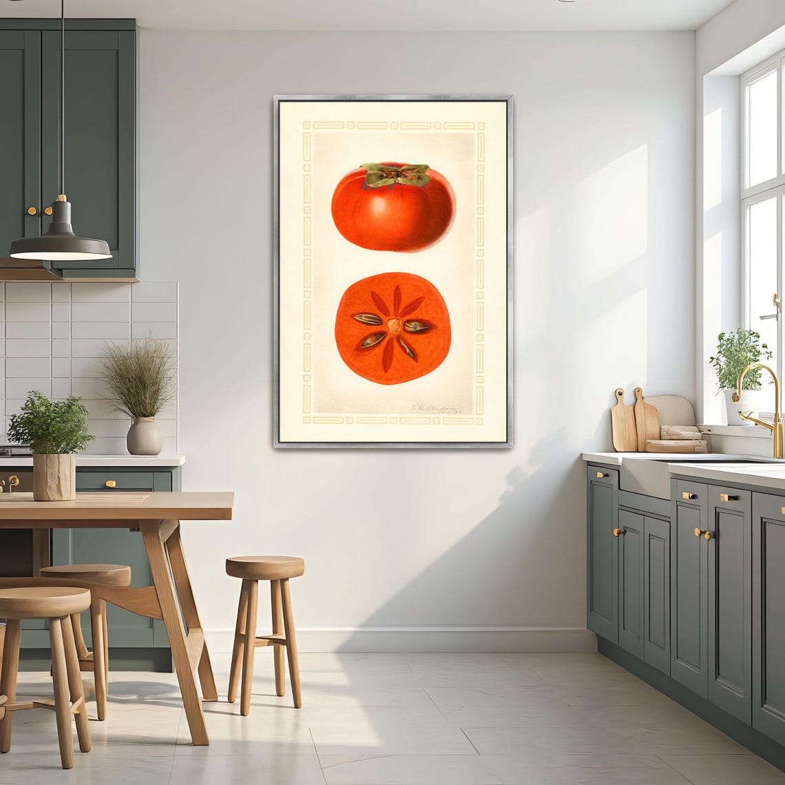 Two Persimmons Botanical Vintage Fruit Still Life Illustration Poster - Image 2