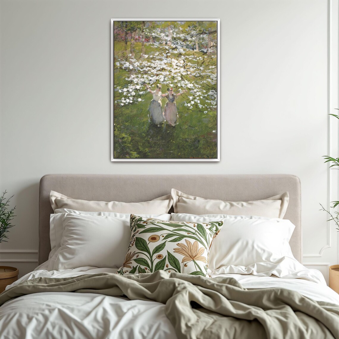 Two Women in a Blooming White Orchard Impressionist Art Poster - Image 3