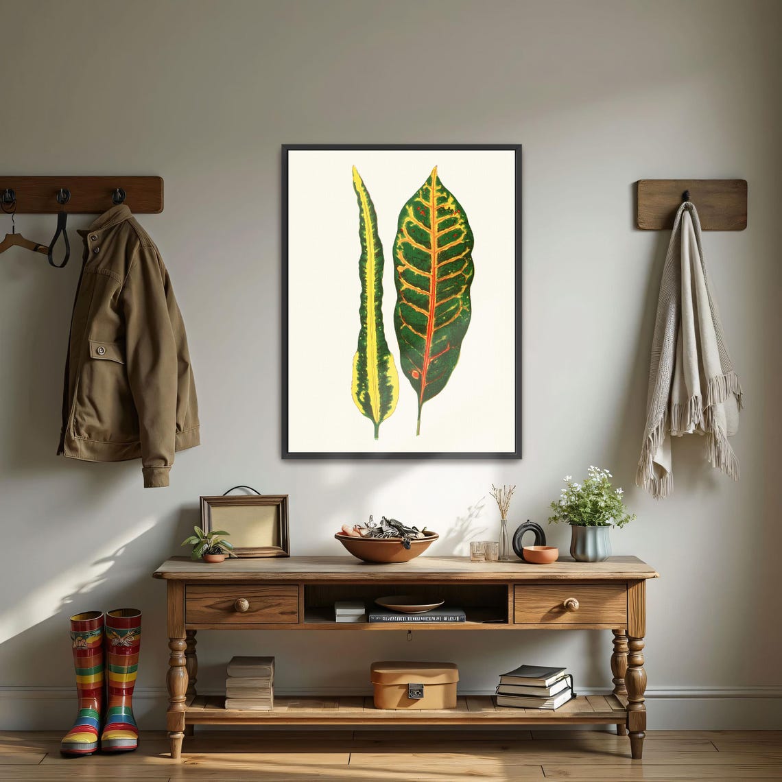 Two Croton Leaves Vintage Botanical Foliage Study Chart Poster
