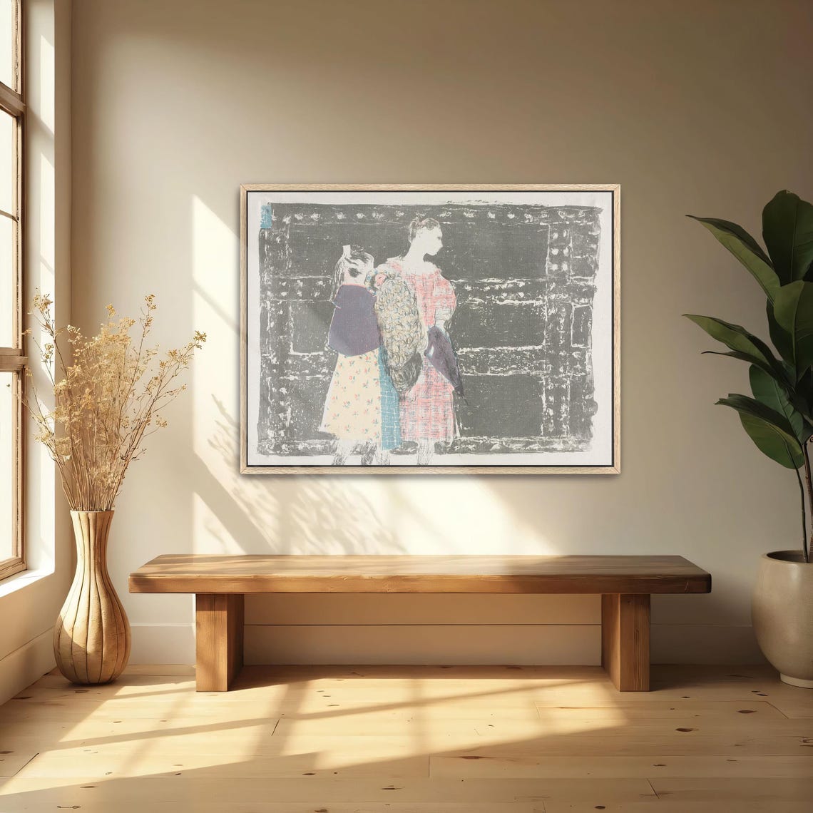 Art Nouveau Women In Patterned Dresses Before A Dark Wall Poster - Image 4