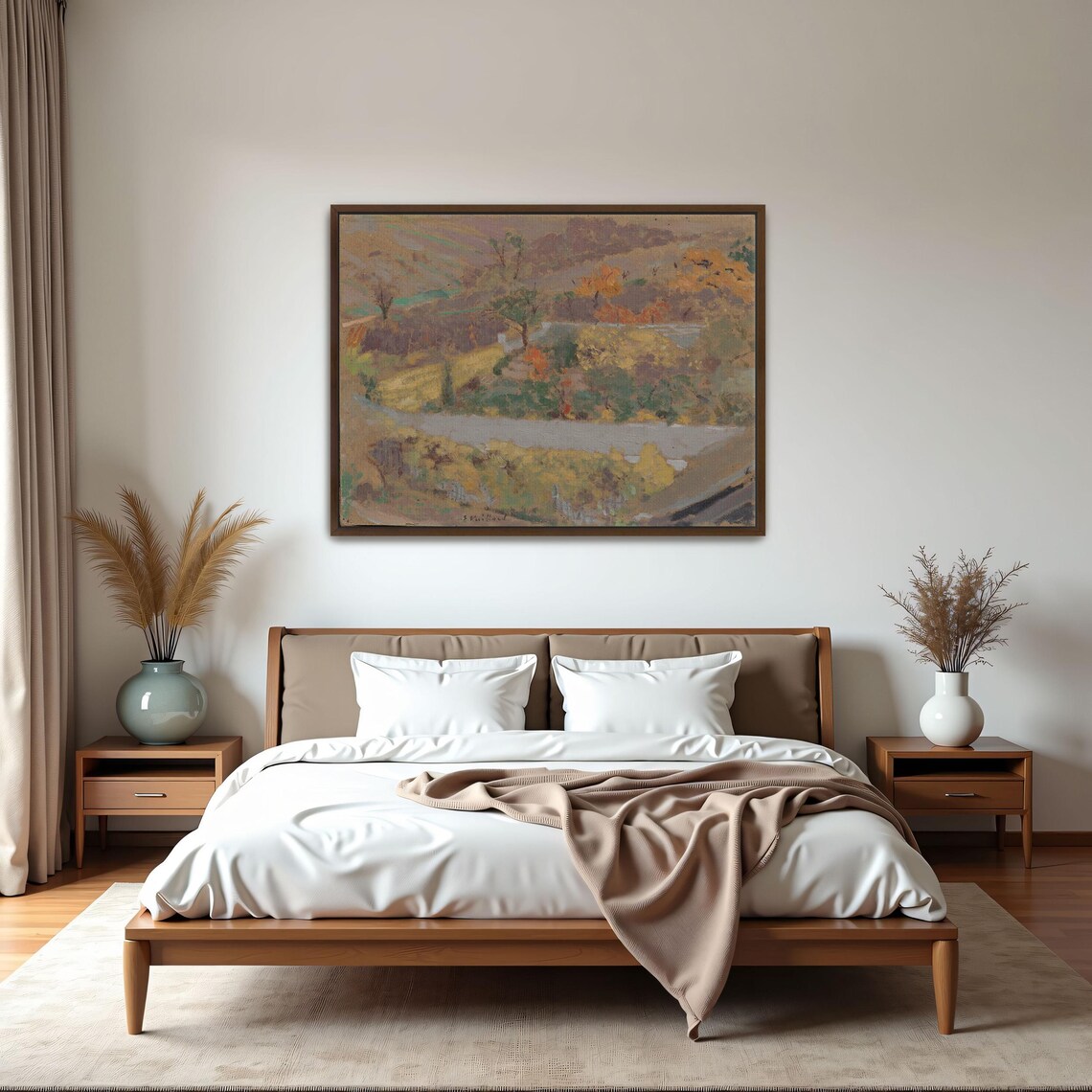 Large Framed Print Of A Landscape Painting With Trees Landscape Print Green And Brown Living Room Art Boho Artwork - Image 5