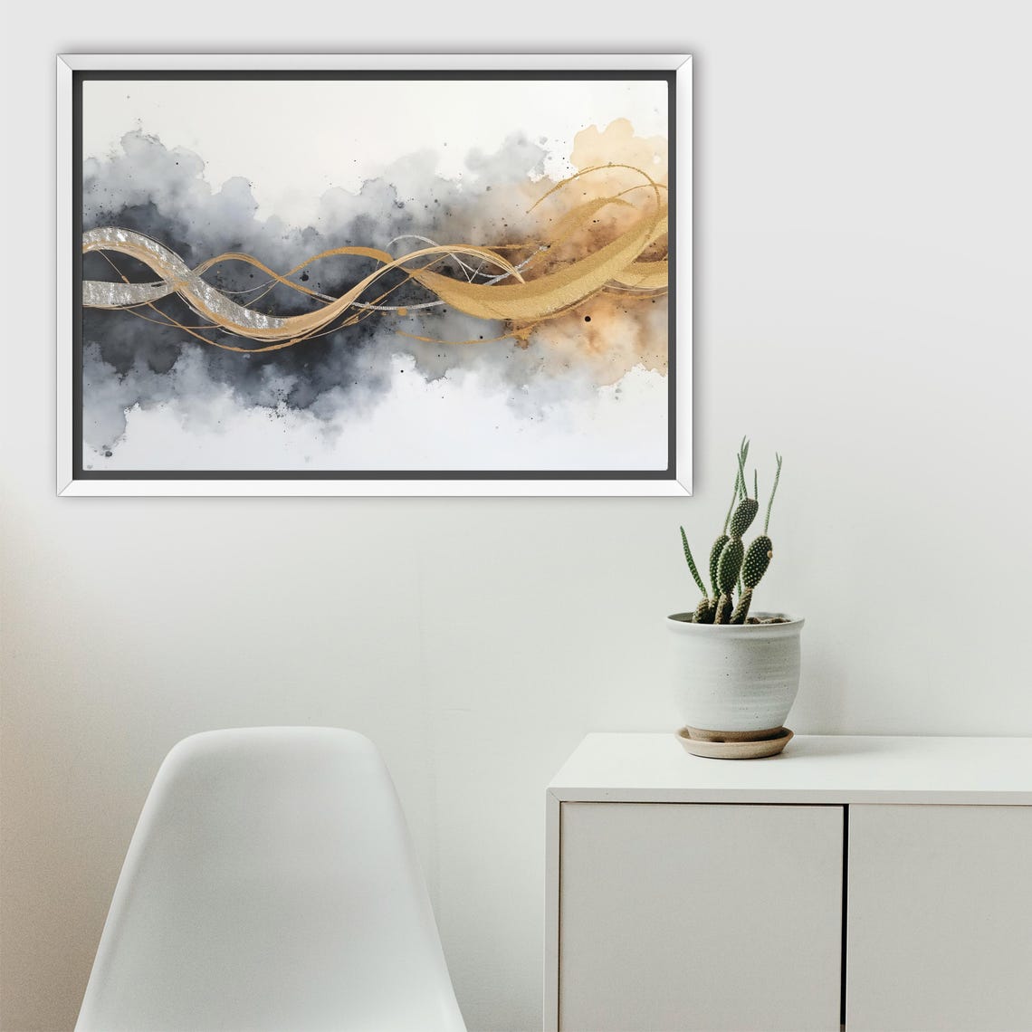 Gold And Silver Threads Dancing Through Storm Ink Clouds Poster - Image 2