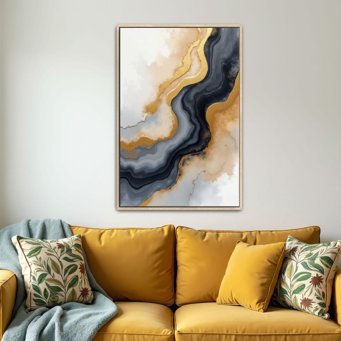 Black Grey And Gold Vertical Marble Swirl Abstract Modern Poster - Image 4