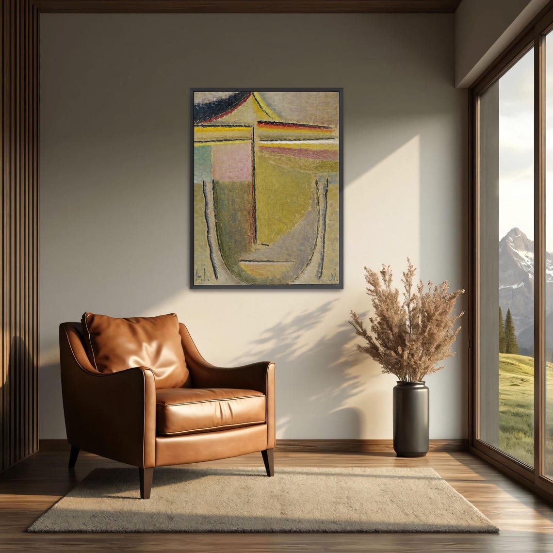 Framed Wall Art Of Abstract Portrait With Geometric Shapes Geometric Print Yellow And Brown Living Room Art Print Abstract Art - Image 3