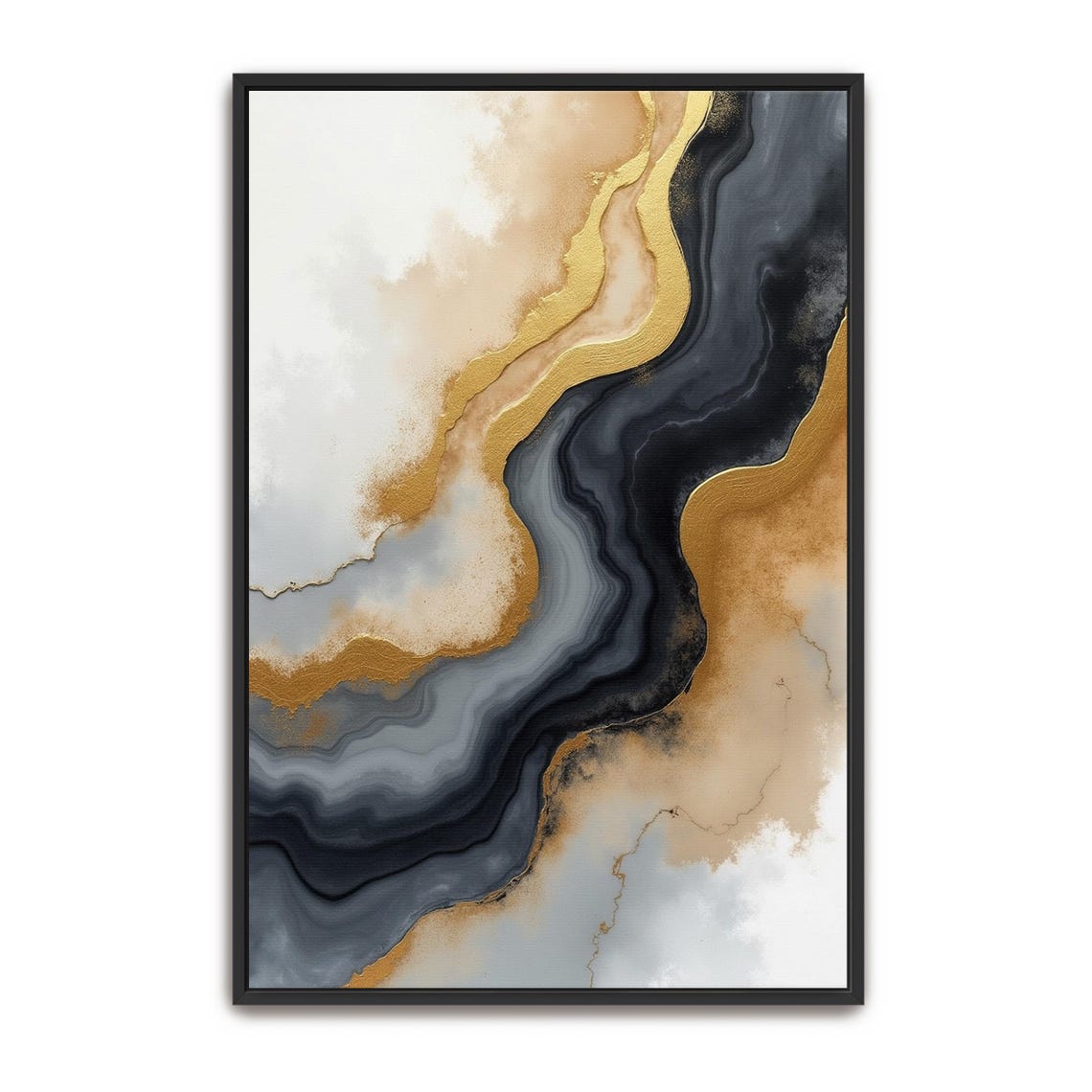 Black Grey And Gold Vertical Marble Swirl Abstract Modern Poster