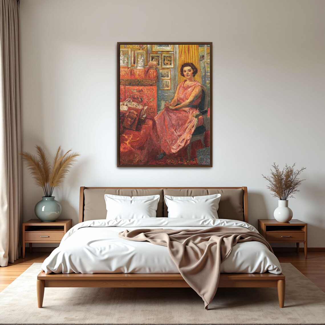 Woman in a Pink Dress Seated Among Paintings in a Studio Poster - Image 5