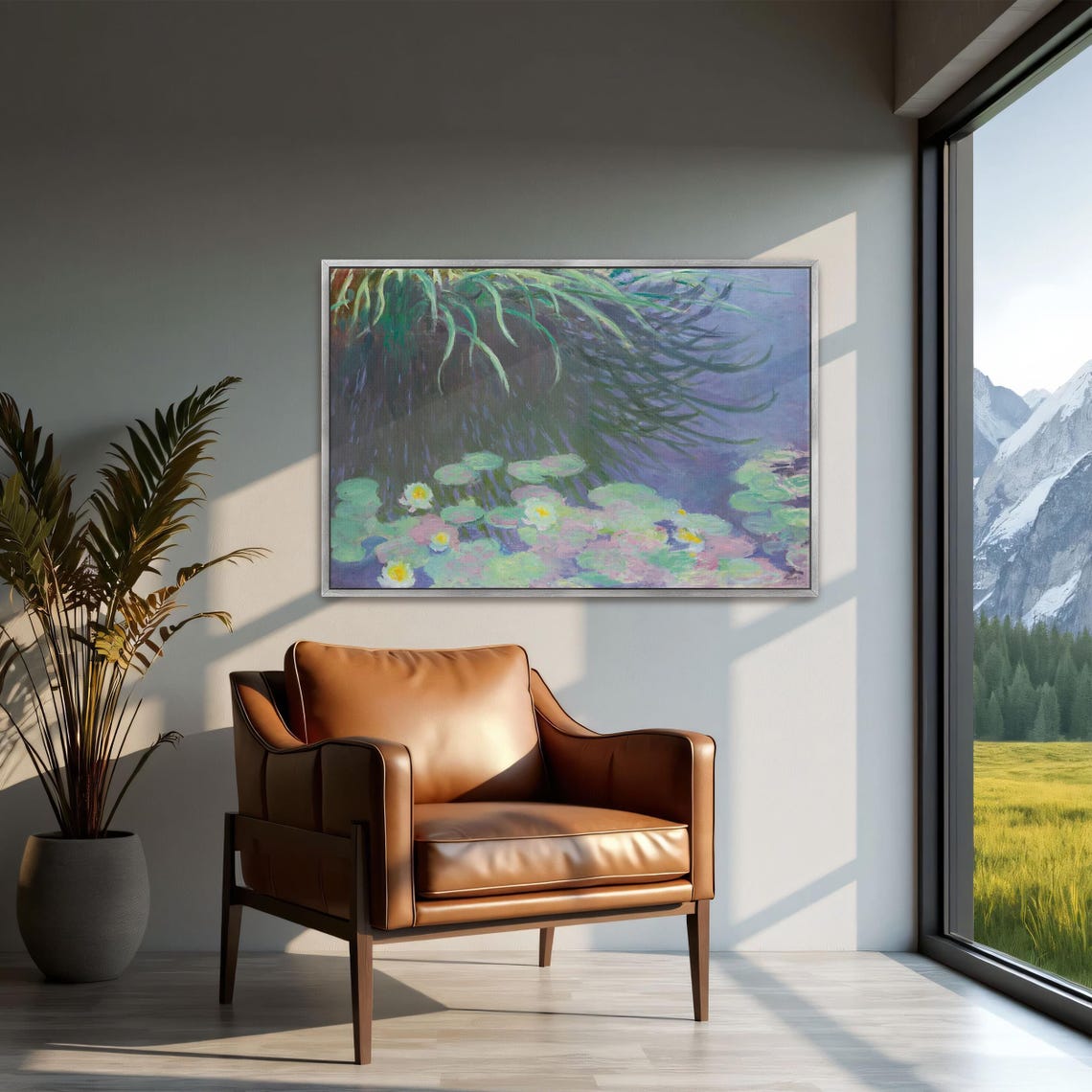 Claude Monet Water Lilies Beneath Overhanging Green Reeds Print - Image 2