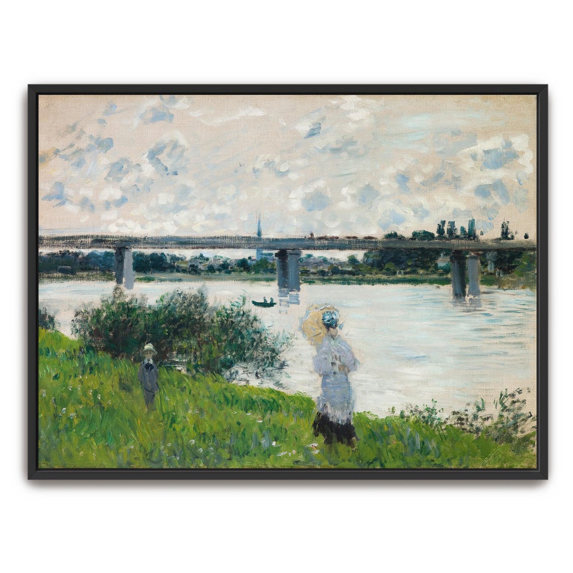 Claude Monet Large Framed Print Bridge Over A River With People Landscape Print Green And Blue Entryway Artwork