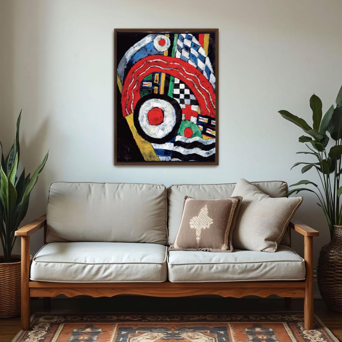 Framed Print Of Abstract Painting With Geometric Shapes Geometric Wall Art Red And White Entryway Art Minimalist Oil Painting - Image 5