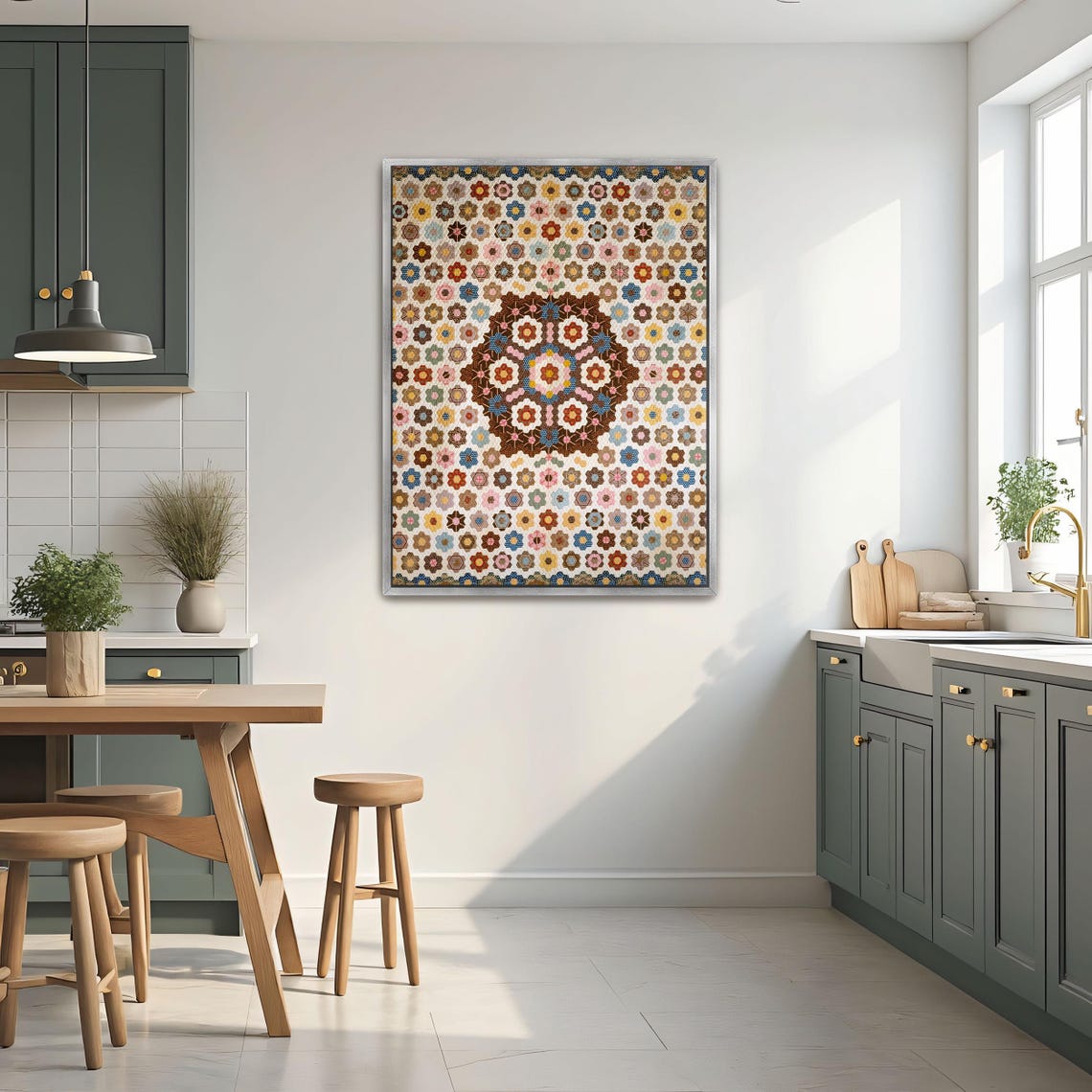 Large Framed Print Of A Quilt With A Geometric Pattern Geometric Fine Art Print White And Brown Bedroom Art Geometric Artwork - Image 2