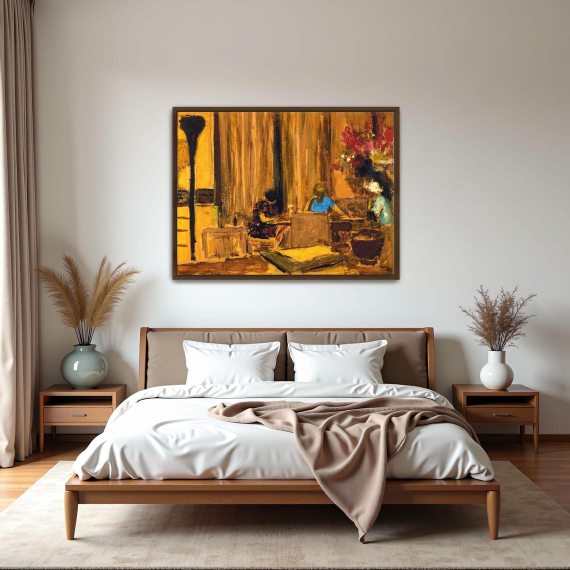 Golden Interior with Figures at Table Warm Vintage Art Poster