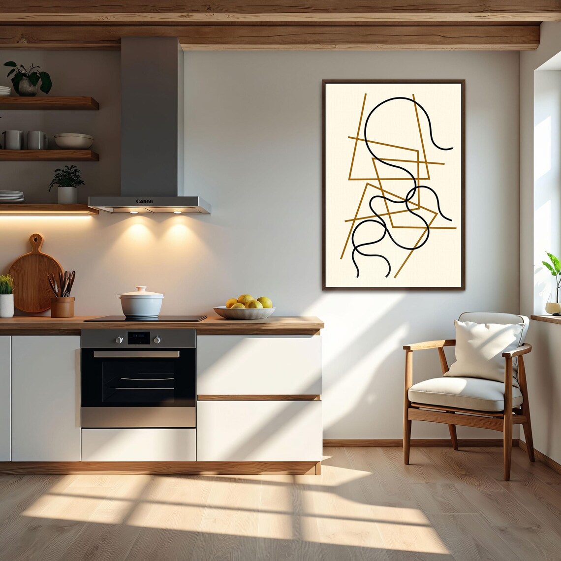 Minimalist Abstract Line Art In Black And Ochre On Cream Poster - Image 5