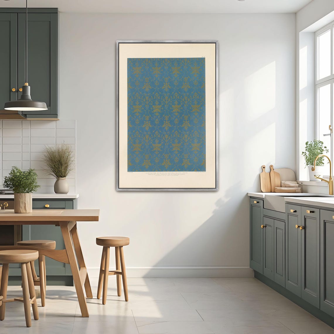 Large Framed Print Of Blue And Gold Floral Pattern Pattern Fine Art Print Blue And Gold Living Room Art Print Geometric Decor - Image 2