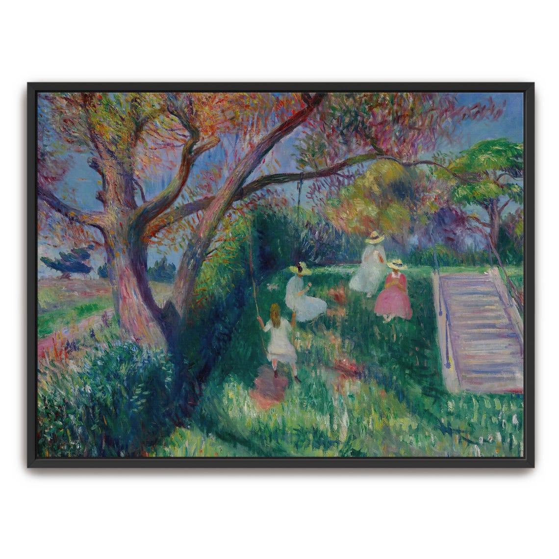 Four Women In A Sunny Garden With A Swing Impressionist Art Poster