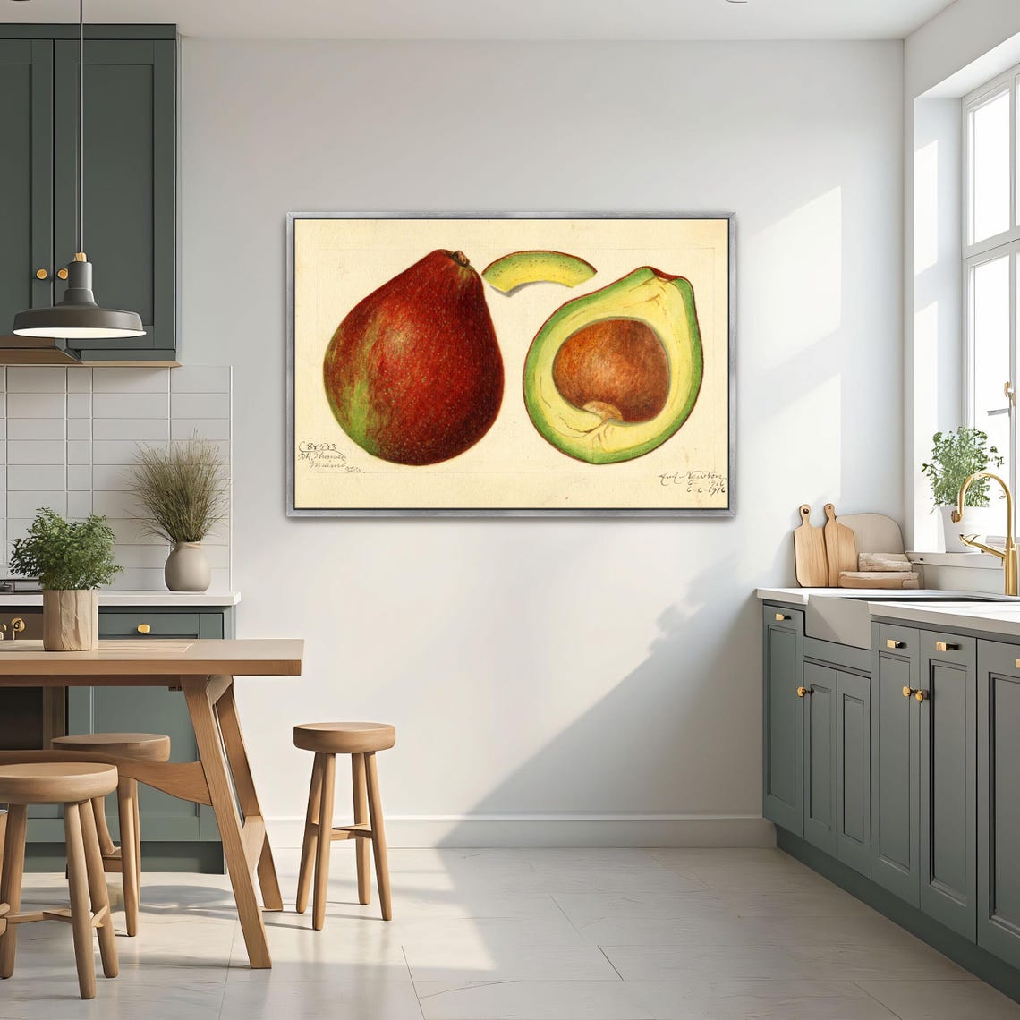 Vintage Botanical Avocado Whole and Half Illustration Art Poster - Image 3
