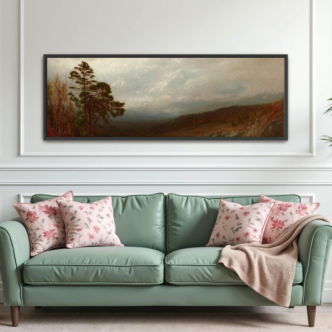 Lake And Mountains Under Cloudy Sky Panoramic Wall Art Horizontal Framed Art Above Bed Wall Art Bedroom And Living Room Art Wide - Image 4