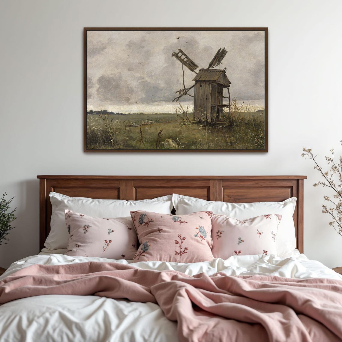 Dilapidated Windmill in Open Field Moody Rural Landscape Poster - Image 2