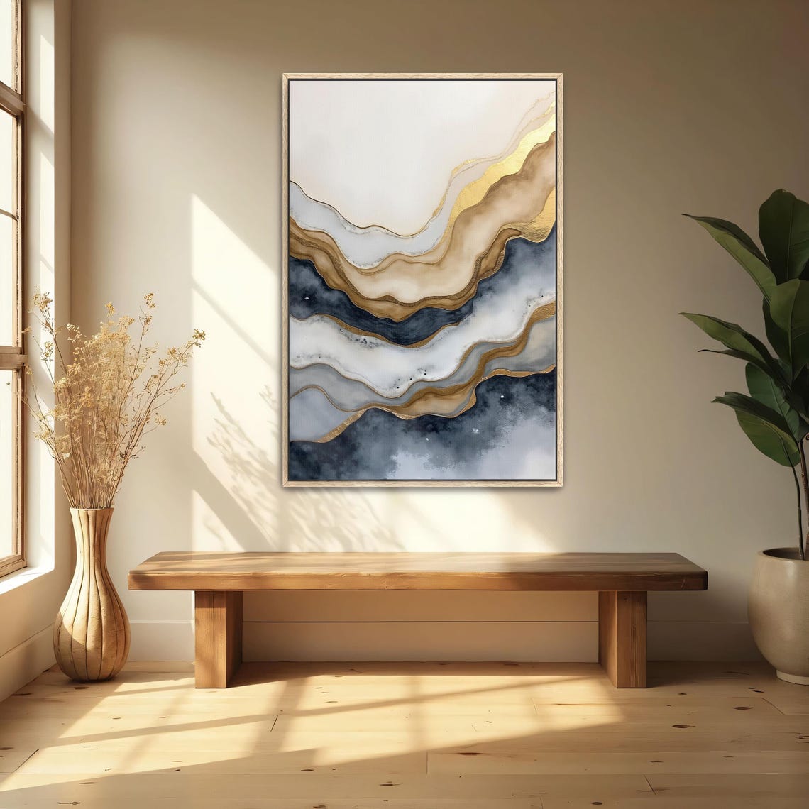 Gold White And Navy Diagonal Layers Abstract Modern Decor Poster - Image 4