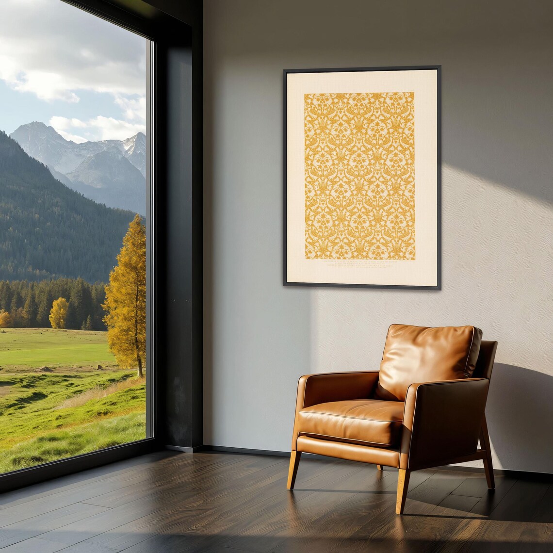 Gold Damask Pattern with Birds from 15th Century Painting Poster - Image 3
